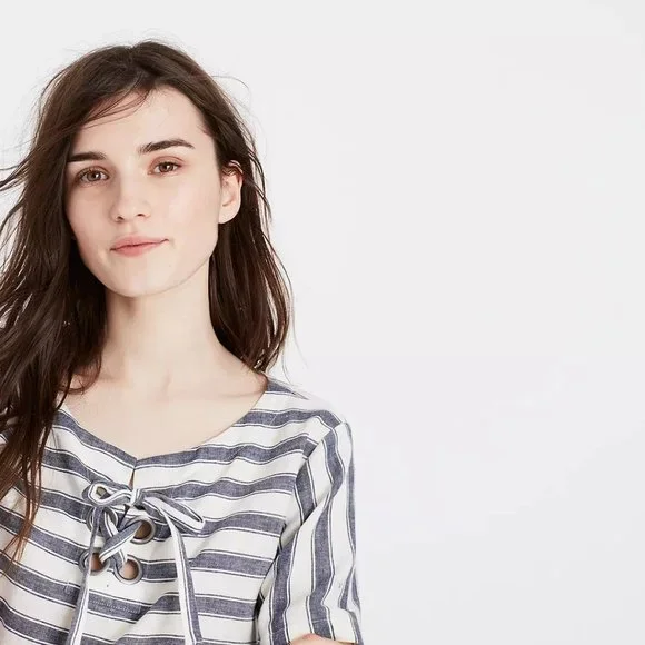 Madewell Striped Lace Up Top - XXS - Picture 4 of 7